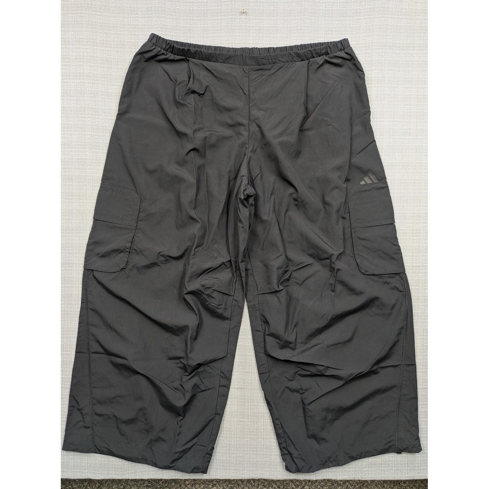 Adidas Cargo Pants Womens 2XL Black Wide Leg Pull On Elastic Waist Travel Casual